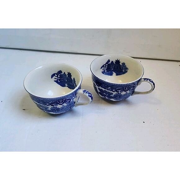 Vintage Blue &White Japanese Tea Cups Set of 2 Made In Japan Interior Printed - Picture 15 of 16